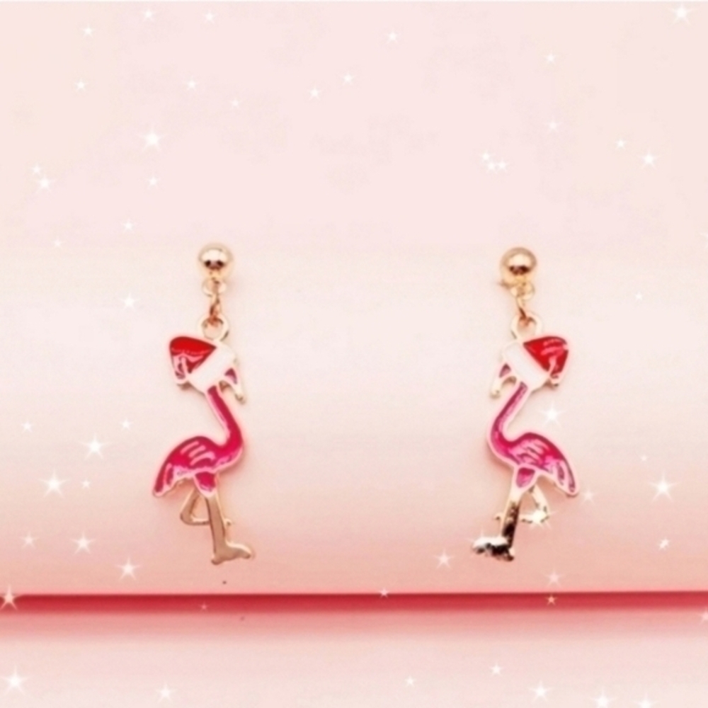 MODCLOTH TROPICAL SANTA FLAMINGO EARRINGS